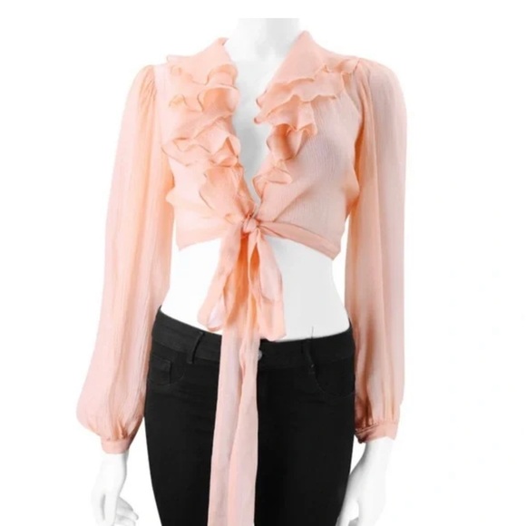 Chic Peach Ruffle Tie-Front Blouse - Picture 1 of 3